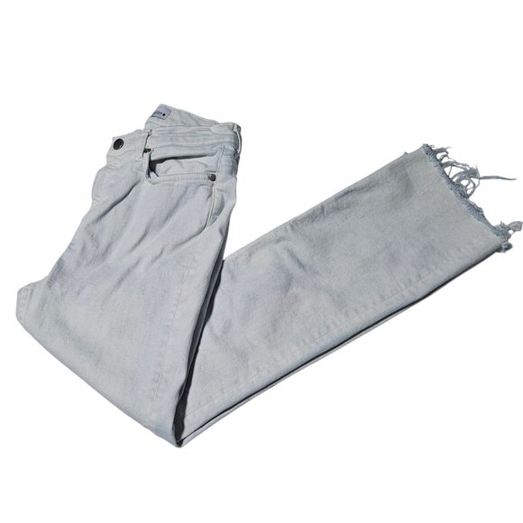 Zara Jeans Womens Size 4 Straight Leg Mid Rise White Blue Tint Denim Raw Hems - Picture 1 of 7